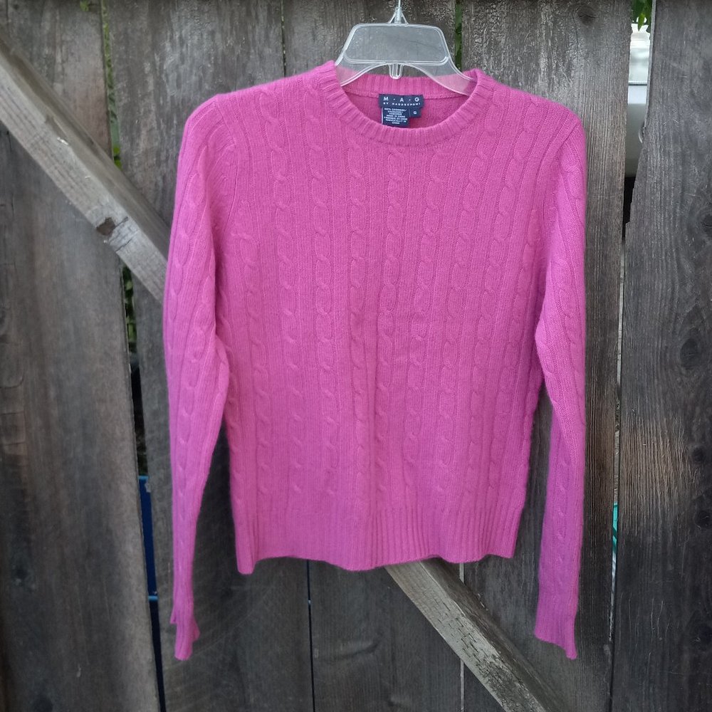 Pink Cabled 100% Cashmere Sweater Classic Preppy Old Money Colorful Academia